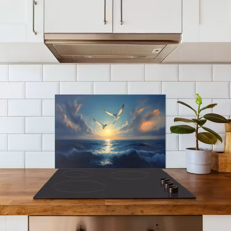 Spatscherm keuken - Meeuwen - Zee - Wolken -Blauw — 3