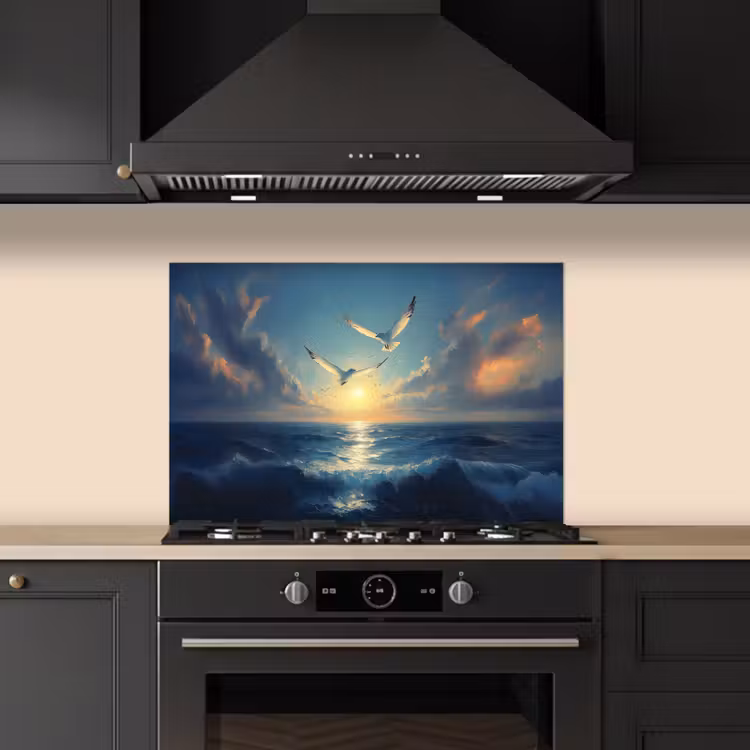 Spatscherm keuken - Meeuwen - Zee - Wolken -Blauw — 5
