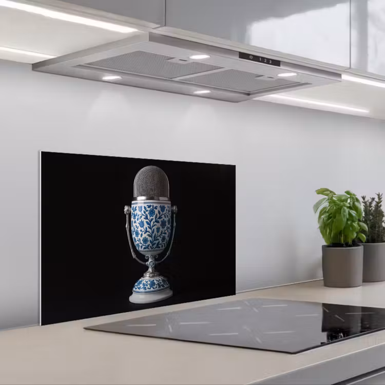 Spatscherm keuken - Microfoon - Delfts blauw - Muziek — 1