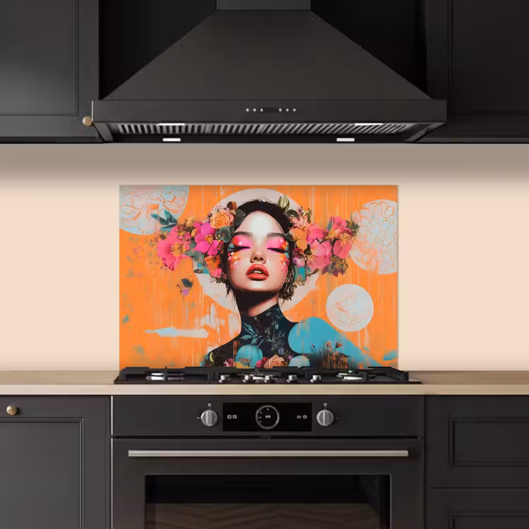 Spatscherm keuken - Portret - Vrouw - Abstract - Bloemen — 5