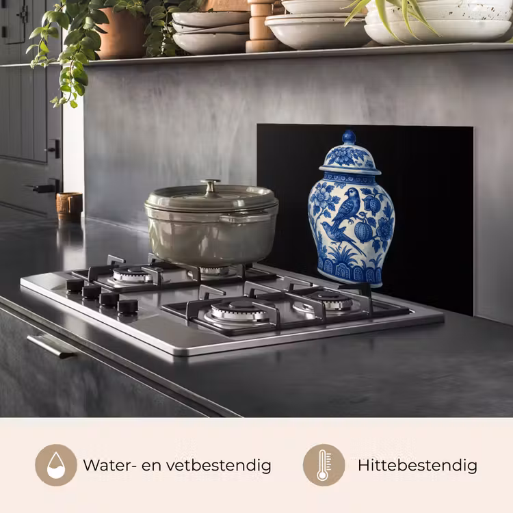 Spatscherm keuken - Pot - Delfts Blauw - Bloemen — 2