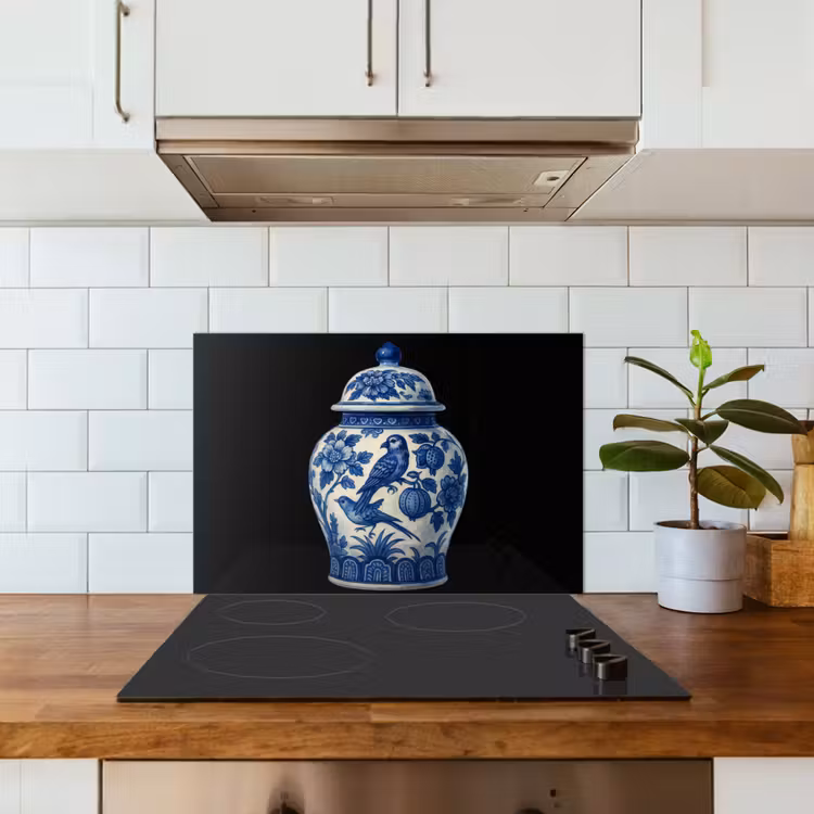 Spatscherm keuken - Pot - Delfts Blauw - Bloemen — 3