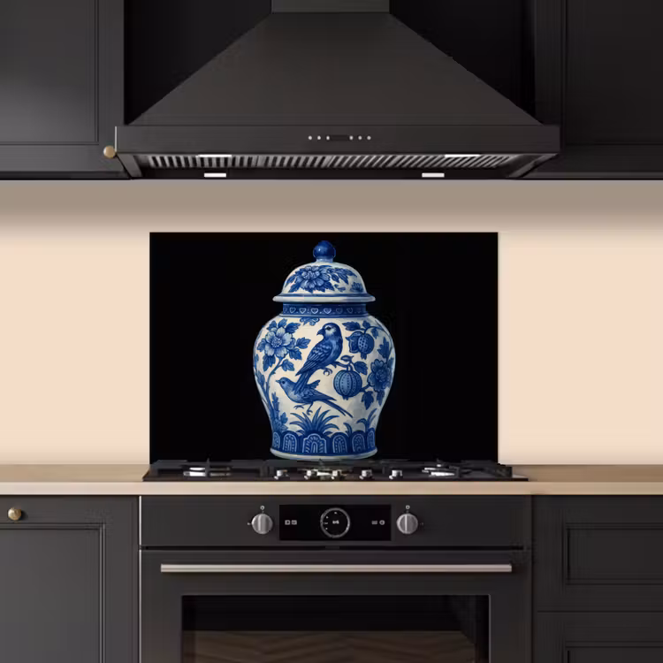 Spatscherm keuken - Pot - Delfts Blauw - Bloemen — 5