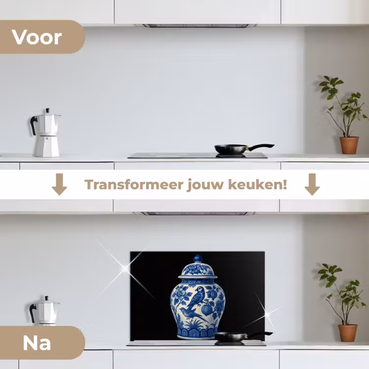 Spatscherm keuken - Pot - Delfts Blauw - Bloemen — 7