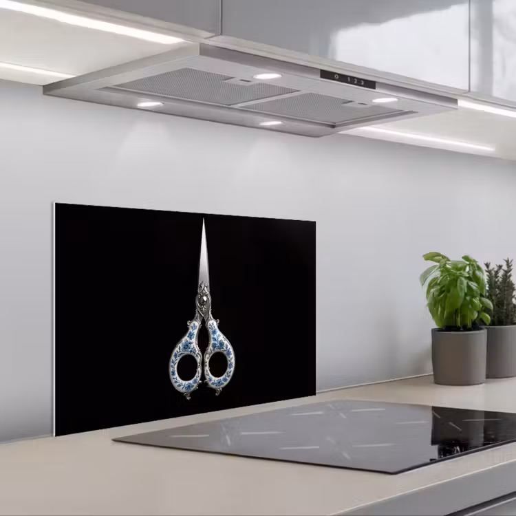 Spatscherm keuken - Schaar - Delfts blauw - Zwart — 1