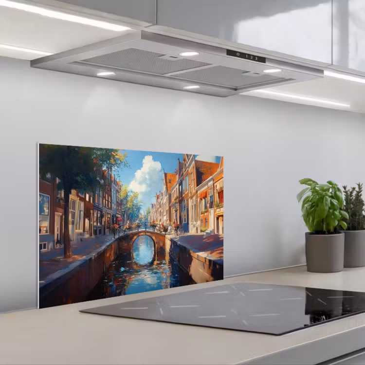 Spatscherm keuken - Stad - Gracht - Zon - Fietsen — 1