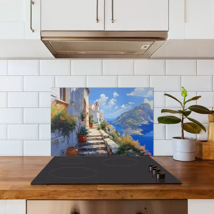 Spatscherm keuken - Trap - Huizen - Berglandschap - Zee — 3