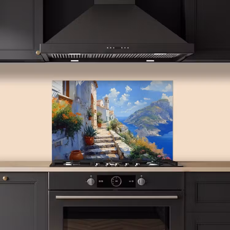 Spatscherm keuken - Trap - Huizen - Berglandschap - Zee — 5