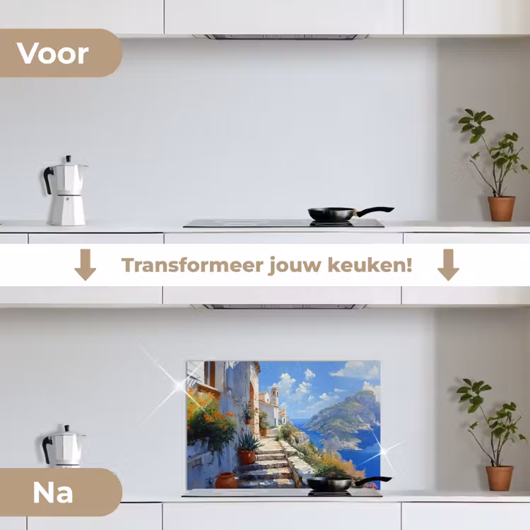 Spatscherm keuken - Trap - Huizen - Berglandschap - Zee — 7