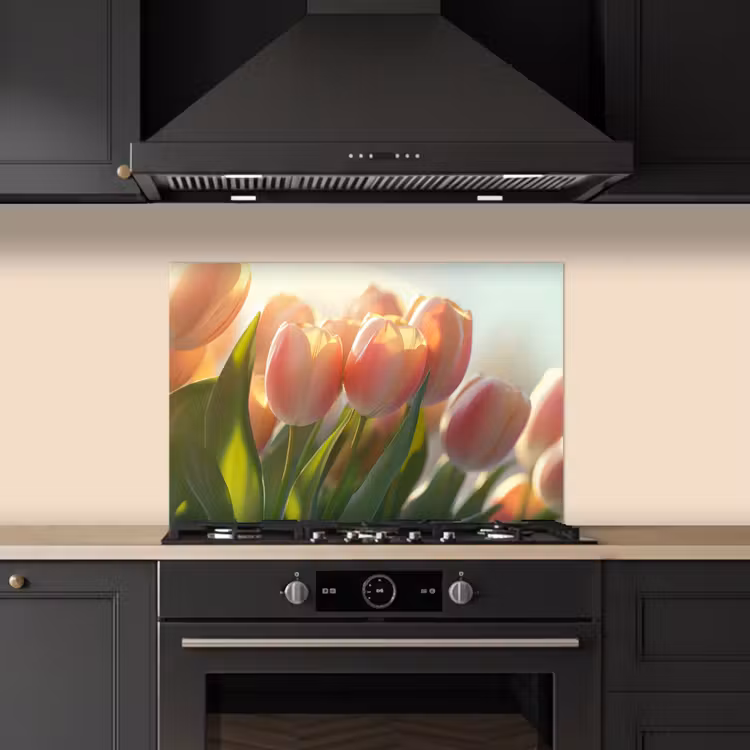 Spatscherm keuken - Tulpen - Roze - Zonnestralen — 5