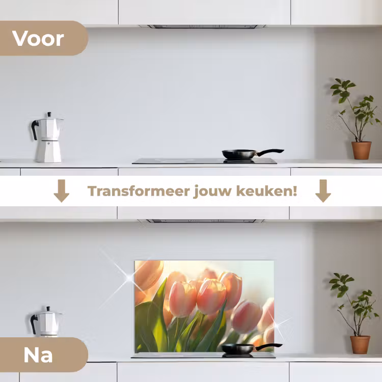 Spatscherm keuken - Tulpen - Roze - Zonnestralen — 7