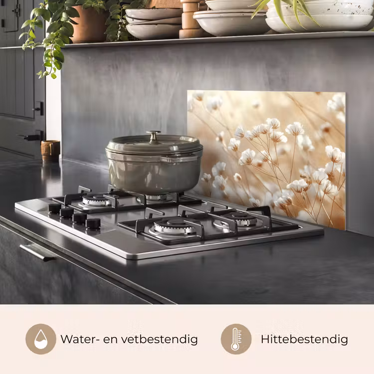 Spatscherm keuken - Wilde - Bloemen - Wit — 2