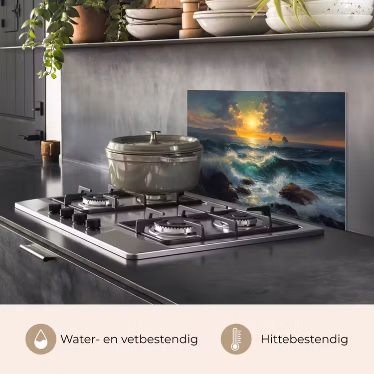 Spatscherm keuken - Zee - Zon - Golven - Rotsen — 2