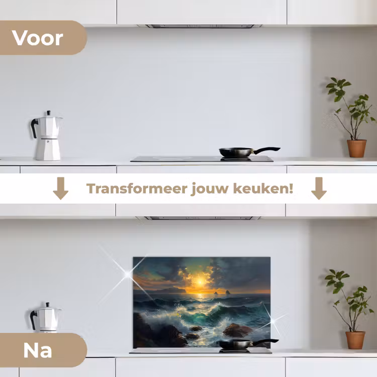 Spatscherm keuken - Zee - Zon - Golven - Rotsen — 7