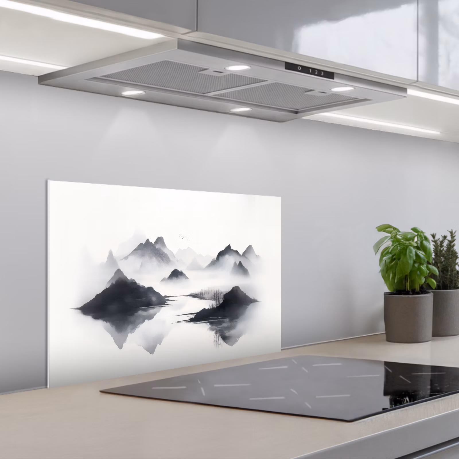 Spatscherm keuken - Bergen - Mistig - Water - Wit — 1