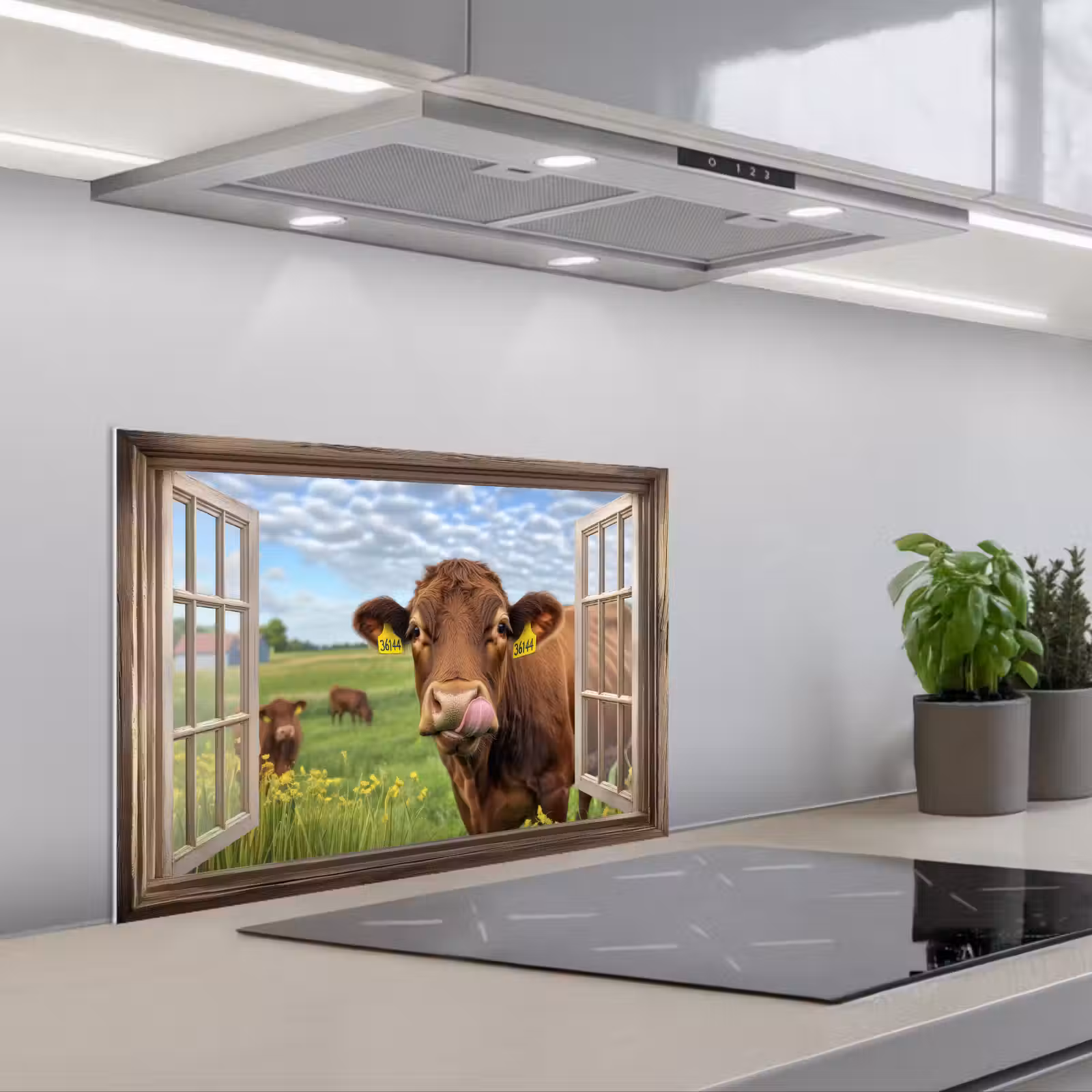 Spatscherm keuken - Doorkijk - Koe - Weiland - Landschap - Dieren — 1