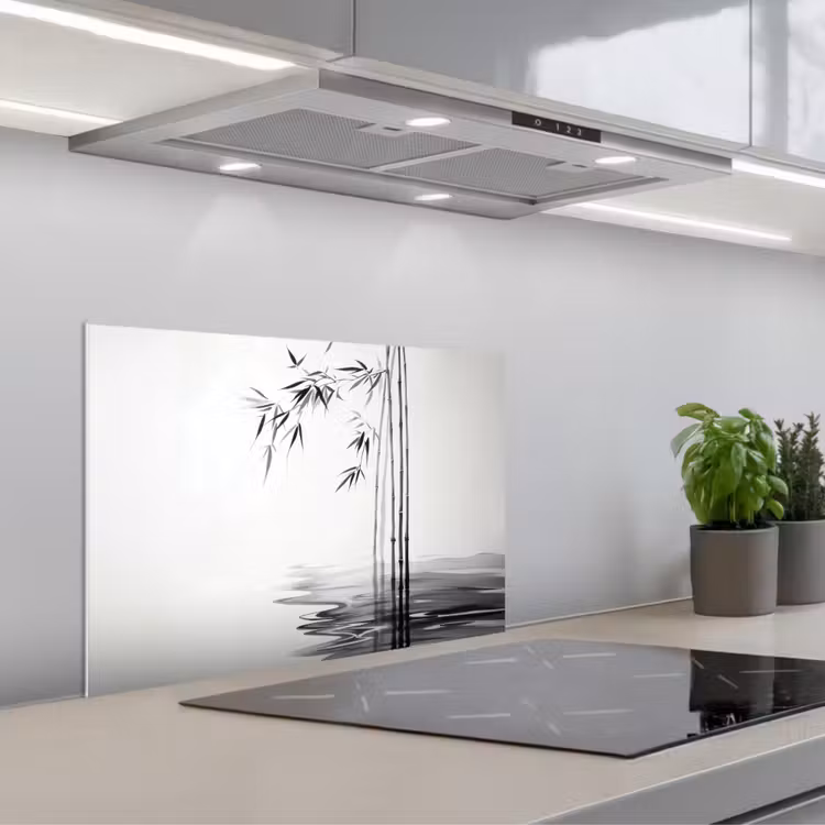 Spatscherm keuken - Bamboestammen - Water - Minimalistisch - Wit — 1