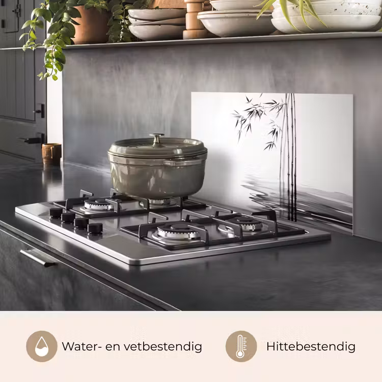 Spatscherm keuken - Bamboestammen - Water - Minimalistisch - Wit — 2