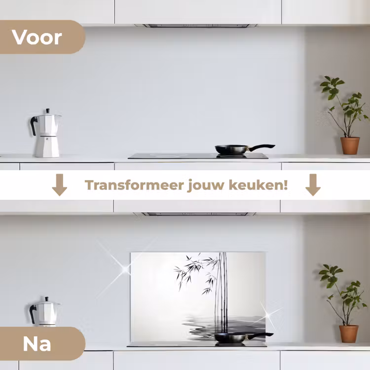 Spatscherm keuken - Bamboestammen - Water - Minimalistisch - Wit — 7