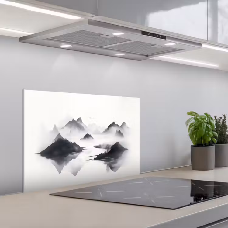 Spatscherm keuken - Bergen - Mistig - Water - Wit — 1