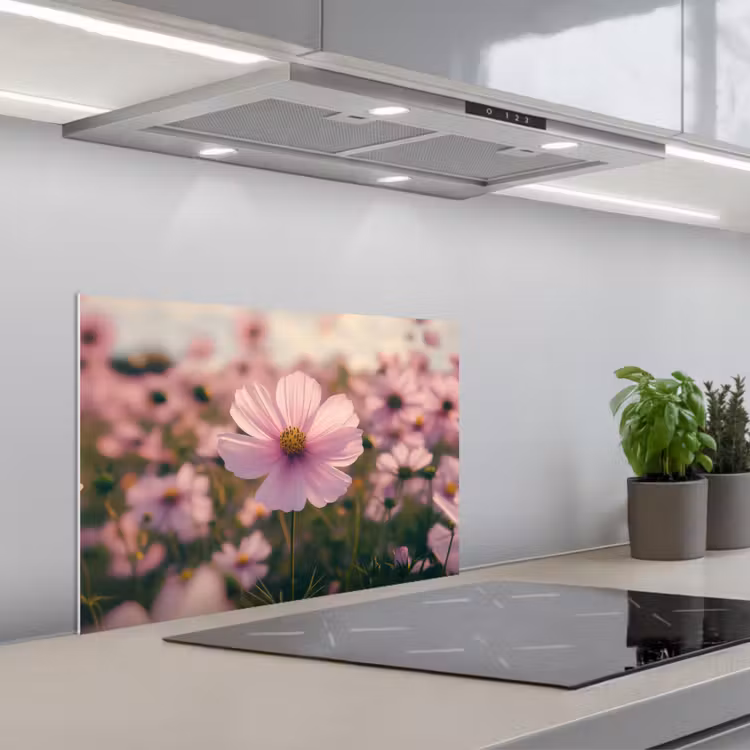 Spatscherm keuken - Bloemen - Paars - Wazig — 1