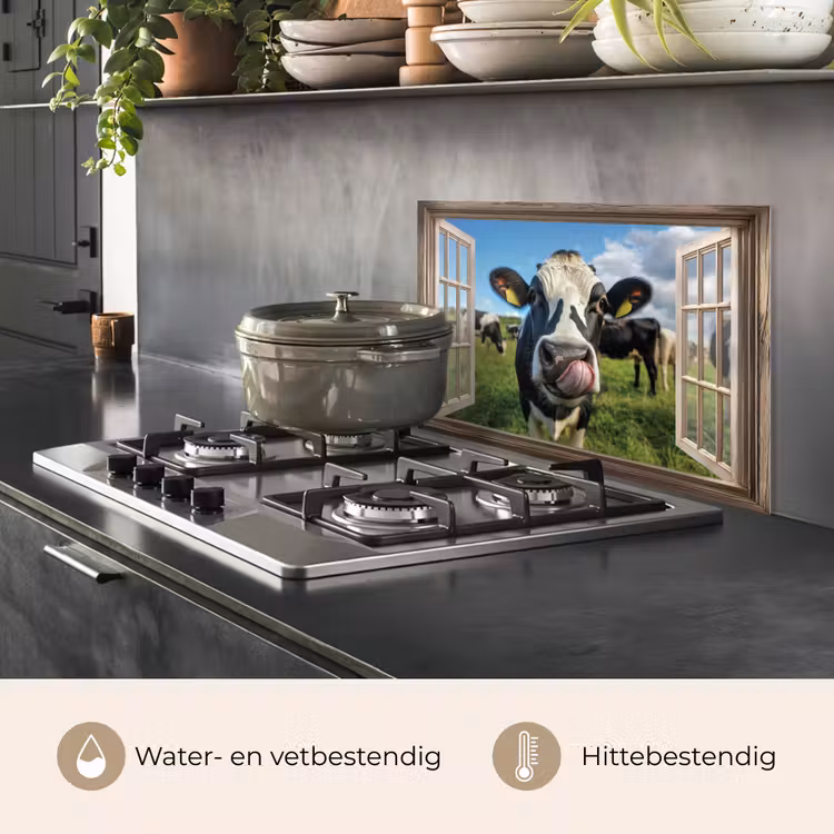 Spatscherm keuken - Doorkijk - Koe - Weiland - Dieren - Natuur — 2