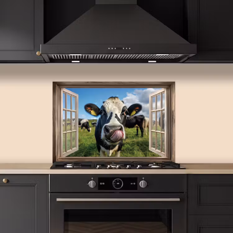 Spatscherm keuken - Doorkijk - Koe - Weiland - Dieren - Natuur — 5