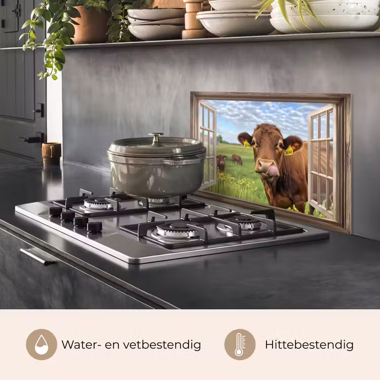 Spatscherm keuken - Doorkijk - Koe - Weiland - Landschap - Dieren — 2