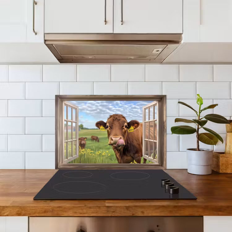 Spatscherm keuken - Doorkijk - Koe - Weiland - Landschap - Dieren — 3