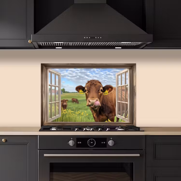 Spatscherm keuken - Doorkijk - Koe - Weiland - Landschap - Dieren — 5