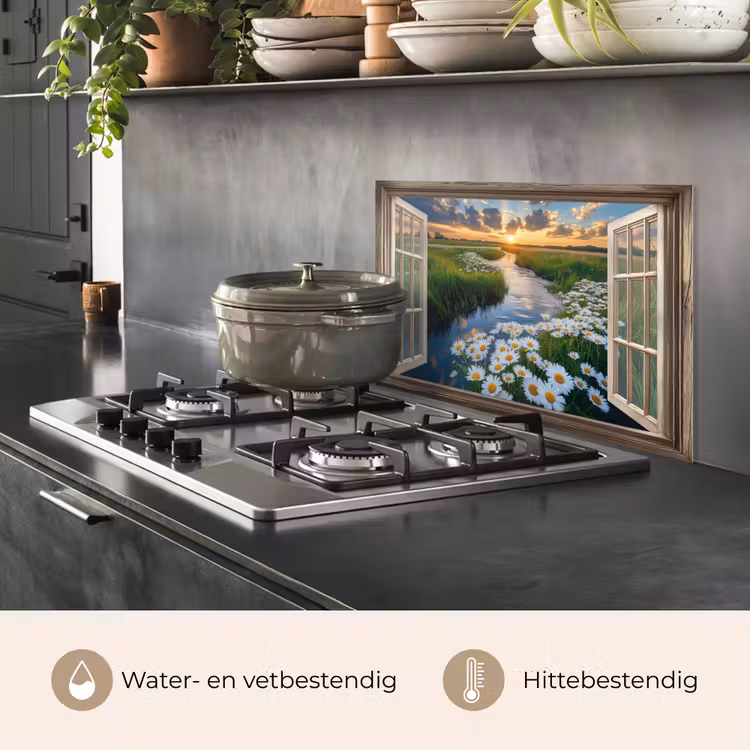 Spatscherm keuken - Doorkijk - Landschap - Raam - Water - Zonsondergang — 2