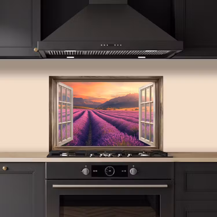 Spatscherm keuken - Doorkijk - Lavendel - Landschap - Bloemen - Paars — 5