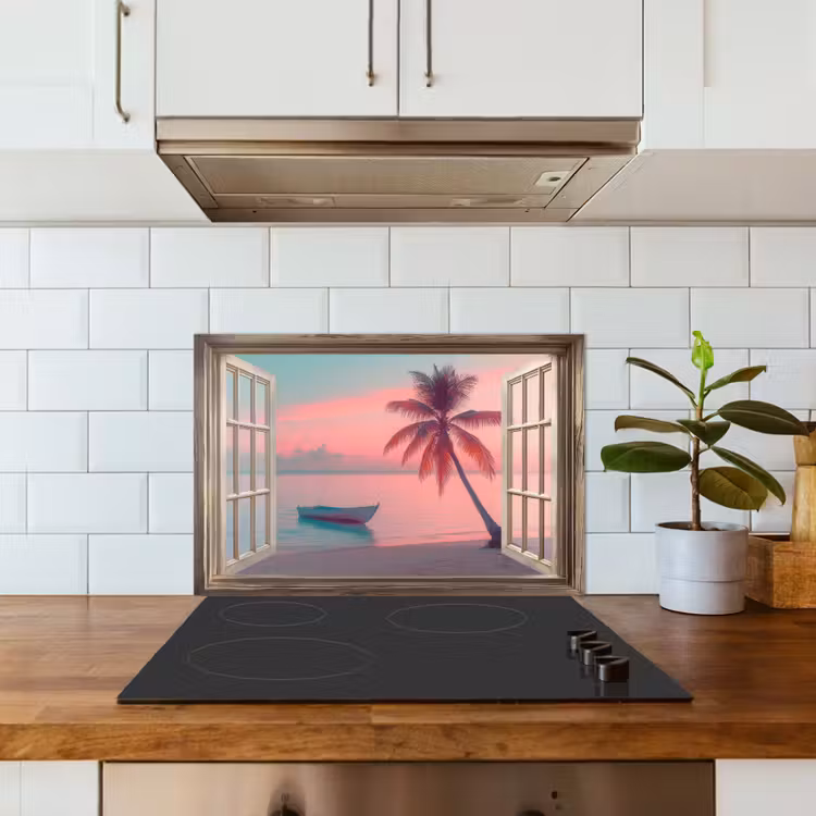 Spatscherm keuken - Doorkijk - Strand - Palmboom - Tropisch — 3