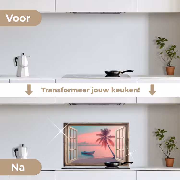 Spatscherm keuken - Doorkijk - Strand - Palmboom - Tropisch — 7