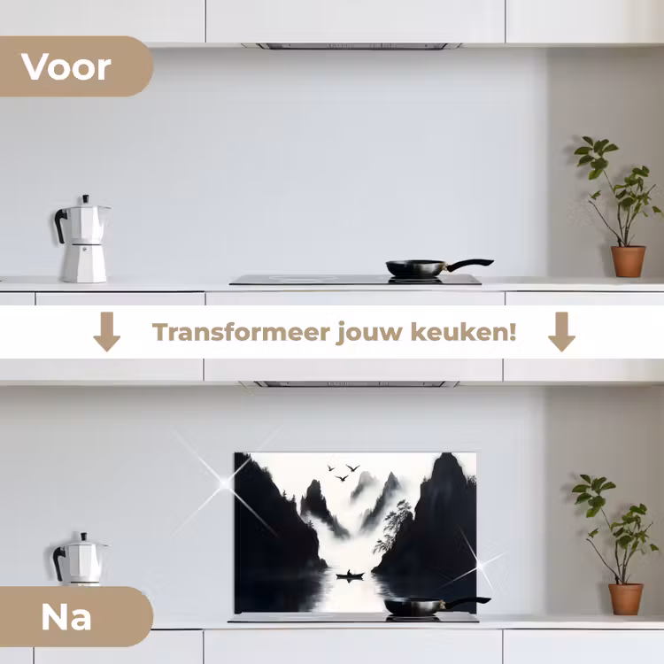 Spatscherm keuken - Roeiboot - Mistig - Bergen - Vogels — 7