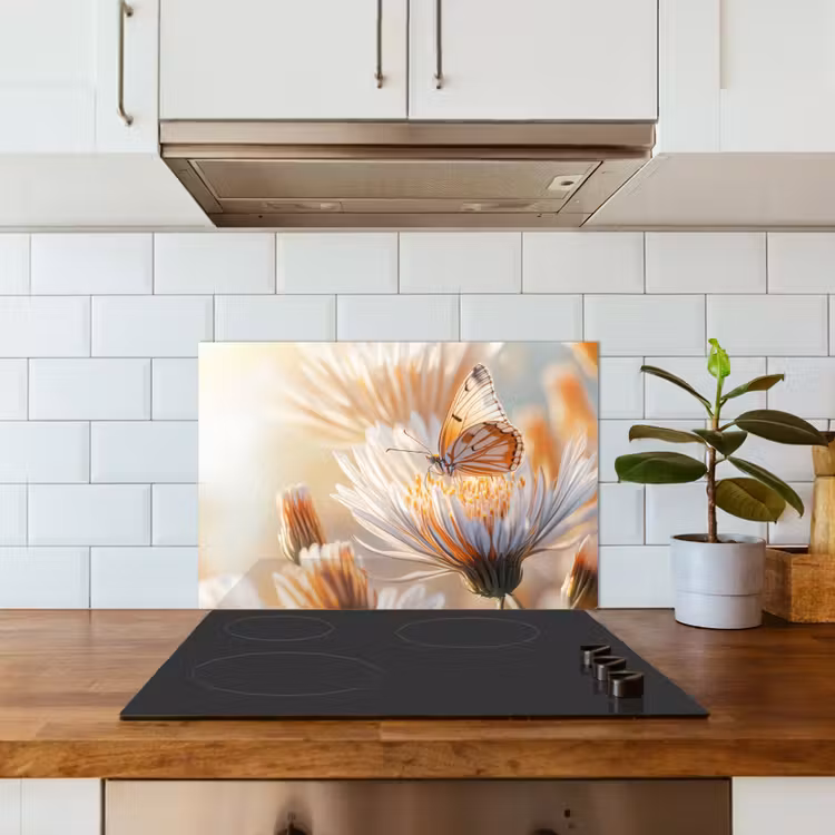 Spatscherm keuken - Vlinder - Bloem - Oranje — 3