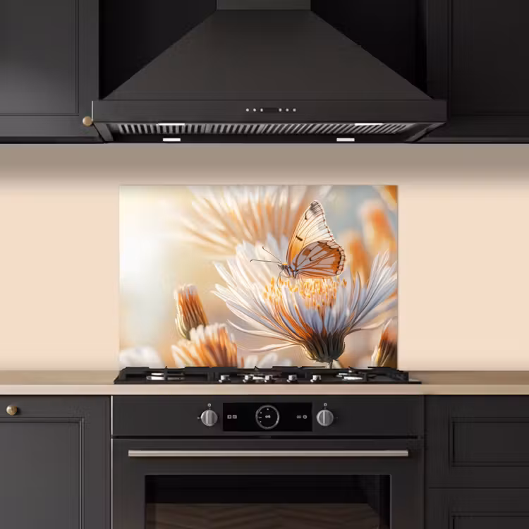 Spatscherm keuken - Vlinder - Bloem - Oranje — 5