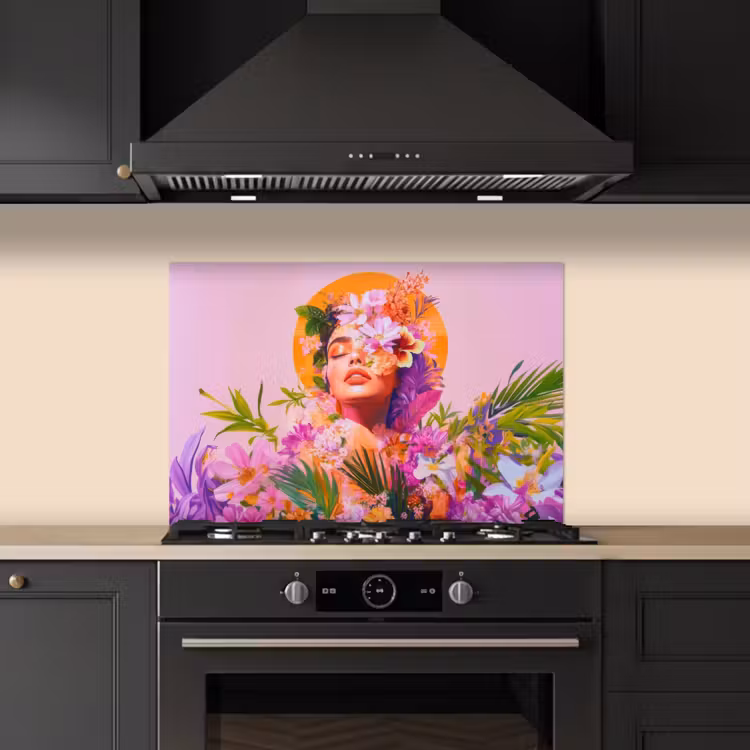 Spatscherm keuken - Vrouw - Abstract - Cirkel - Bloemen — 5