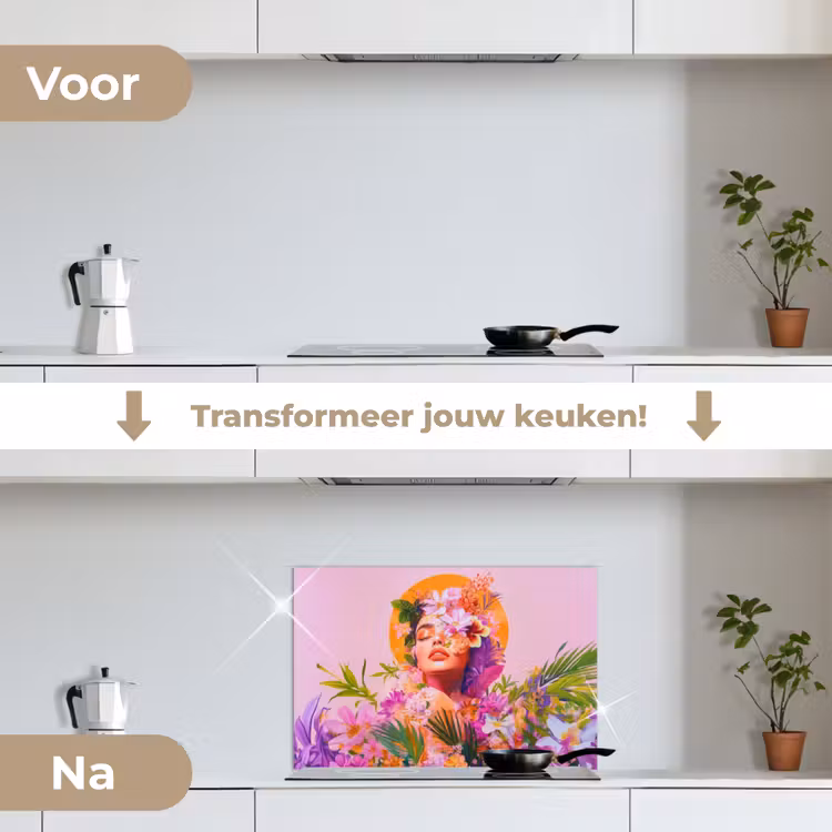 Spatscherm keuken - Vrouw - Abstract - Cirkel - Bloemen — 7