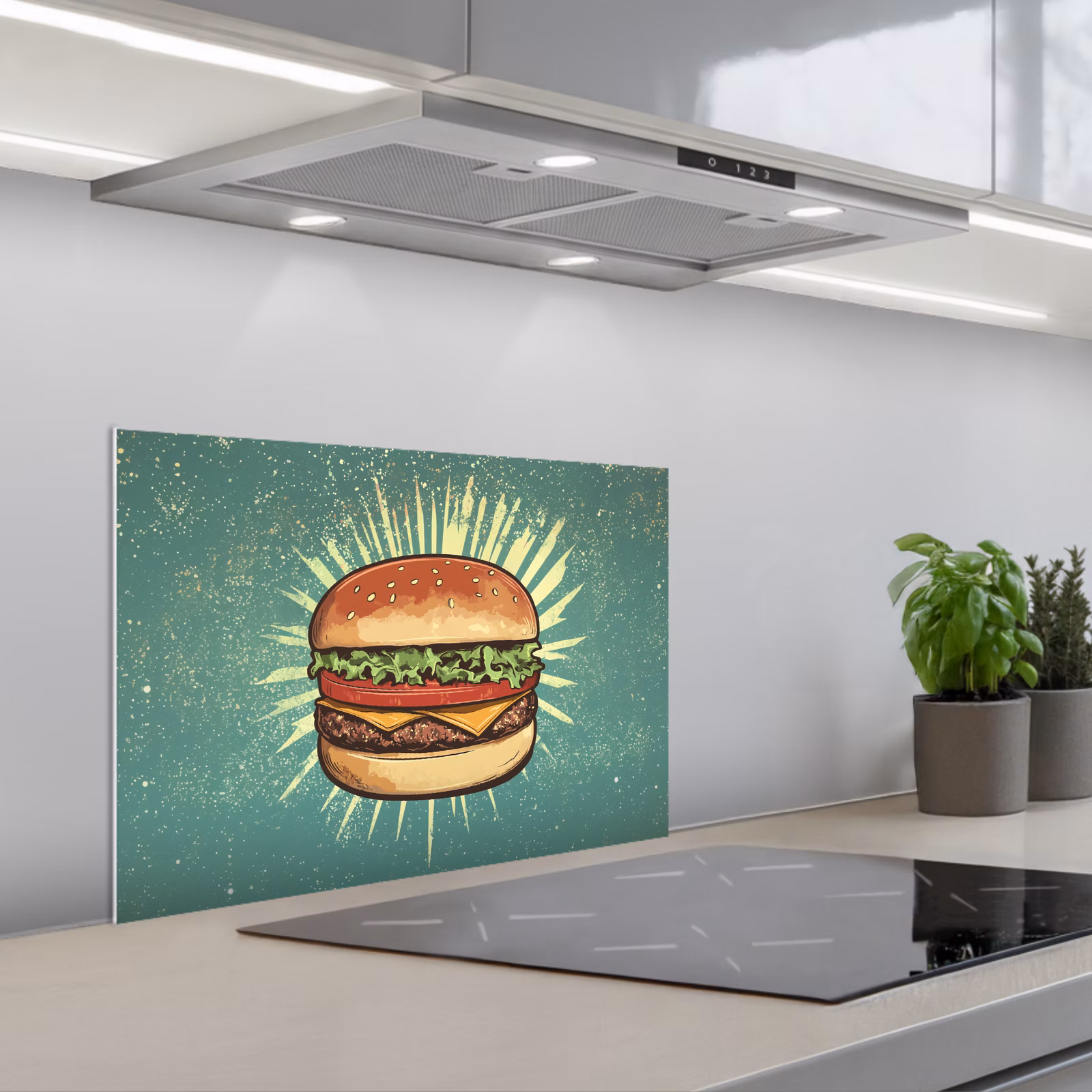 Spatscherm keuken - Hamburger - Illustratie - Sla - Kaas — 1