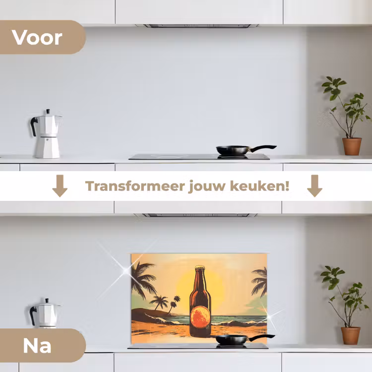 Spatscherm keuken - Bierfles - Zonsondergang - Palmbomen - Zee — 7