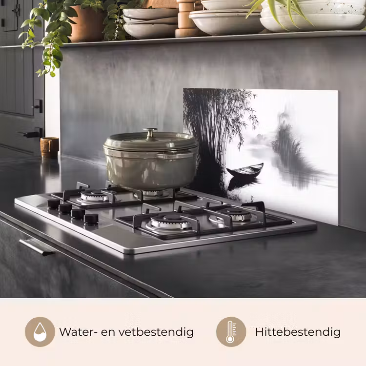Spatscherm keuken - Boot - Rivier - Bamboe - Wit — 2