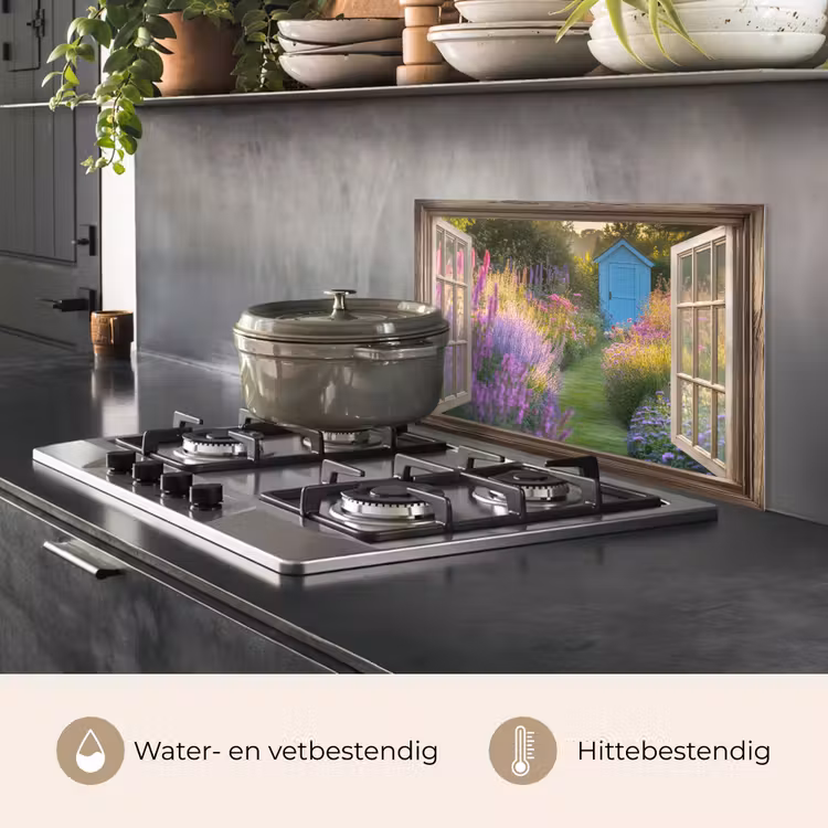 Spatscherm keuken - Doorkijk - Bloemen - Raam - Natuur — 2