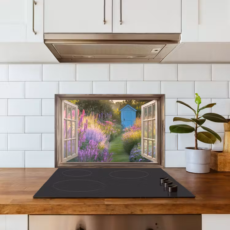 Spatscherm keuken - Doorkijk - Bloemen - Raam - Natuur — 3