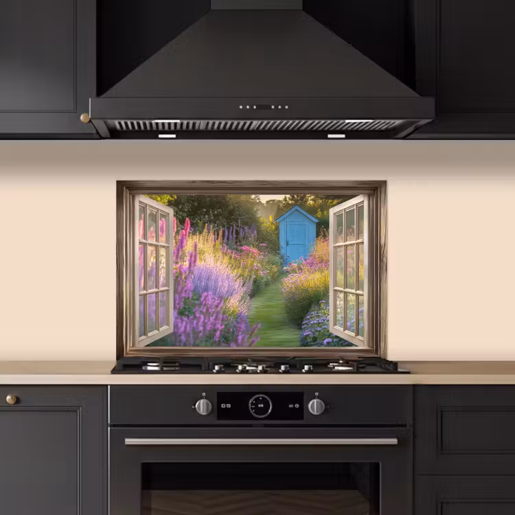 Spatscherm keuken - Doorkijk - Bloemen - Raam - Natuur — 5