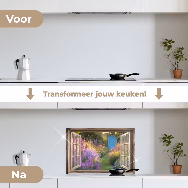 Spatscherm keuken - Doorkijk - Bloemen - Raam - Natuur — 7