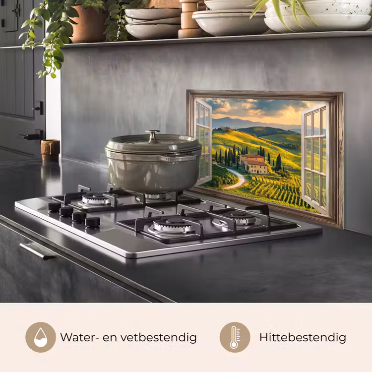 Spatscherm keuken - Doorkijk - Toscane - Uitzicht - Landschap - Zomer — 2