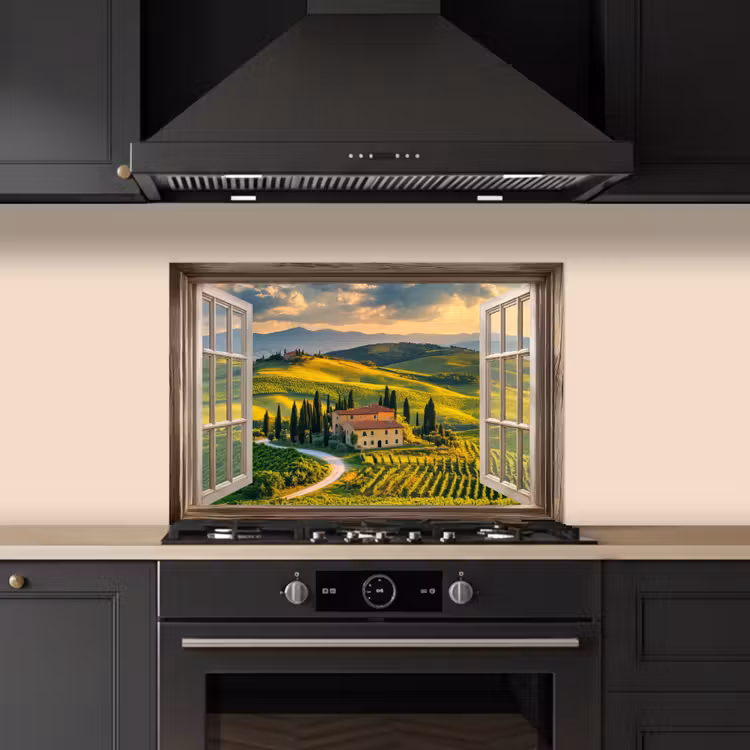 Spatscherm keuken - Doorkijk - Toscane - Uitzicht - Landschap - Zomer — 5