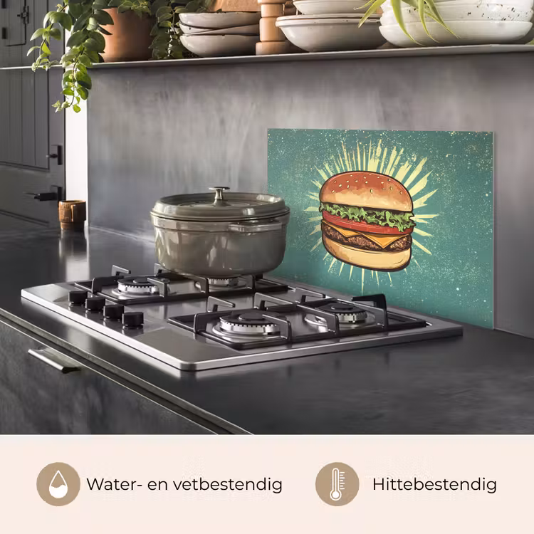 Spatscherm keuken - Hamburger - Illustratie - Sla - Kaas — 2