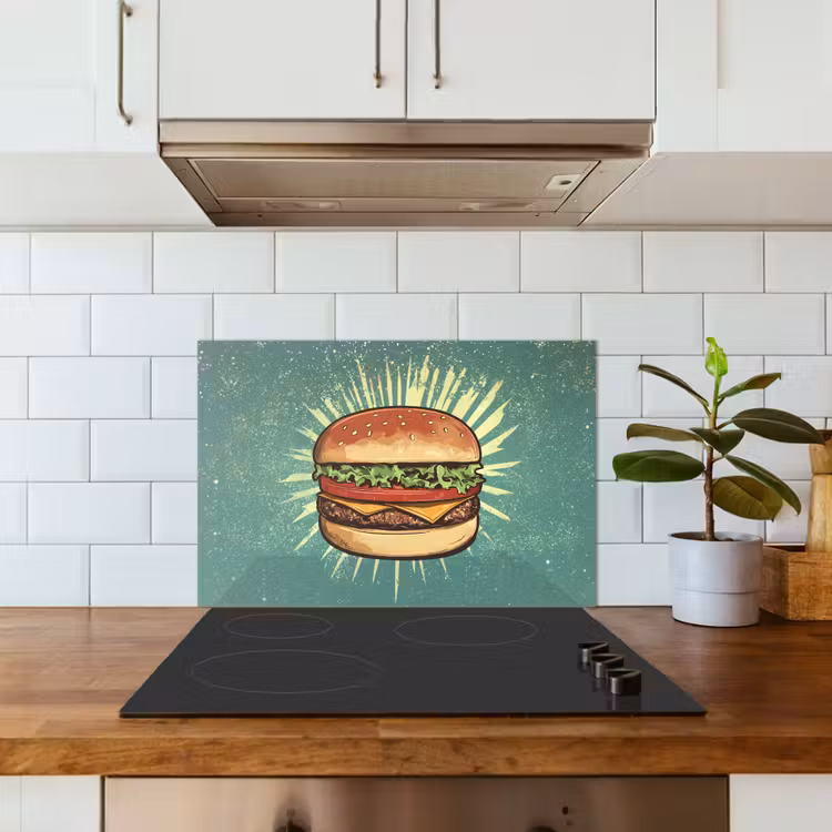 Spatscherm keuken - Hamburger - Illustratie - Sla - Kaas — 3